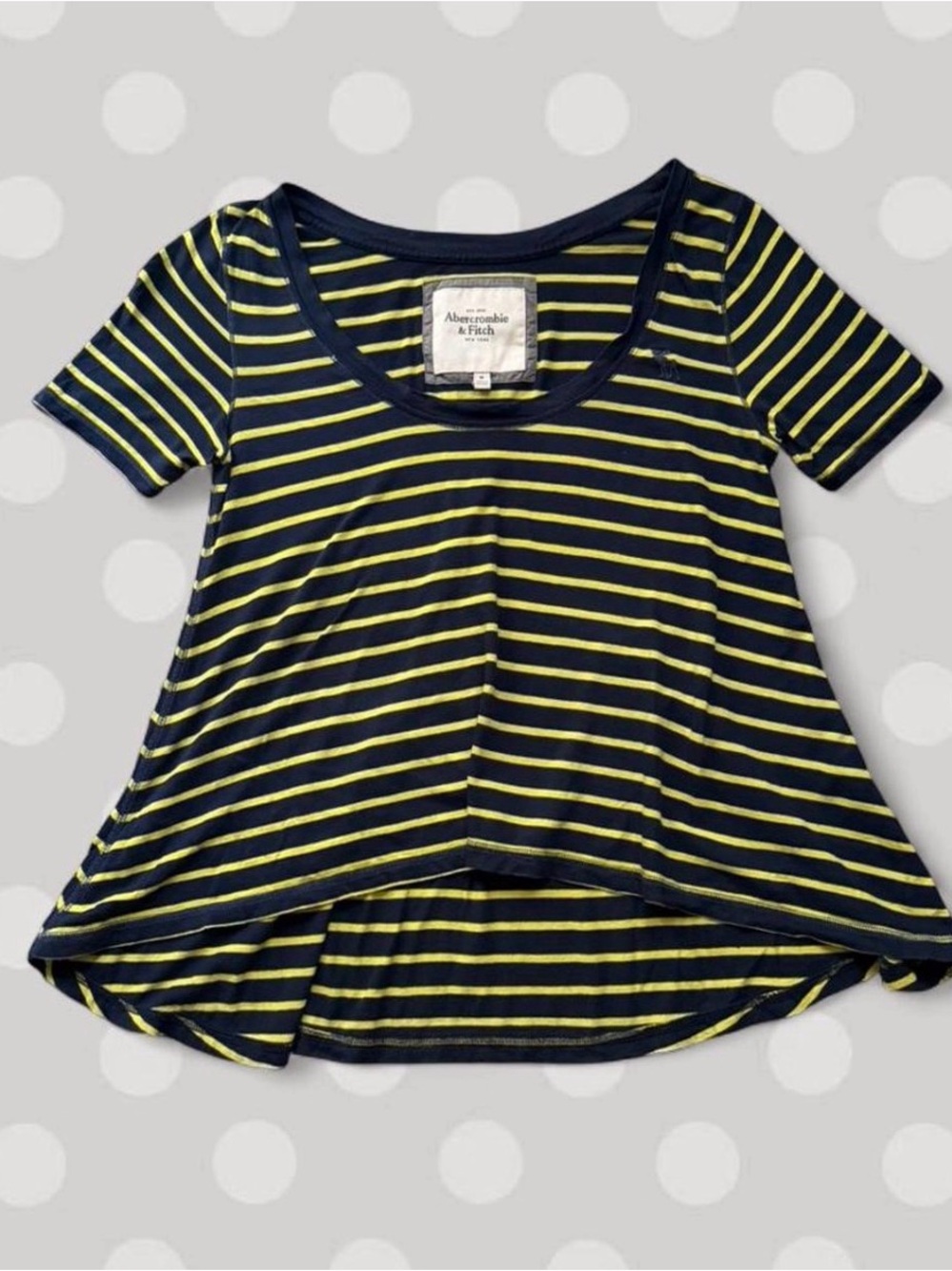 Abercrombie & Fitch Navy & Yellow Striped Scoop Neck Top